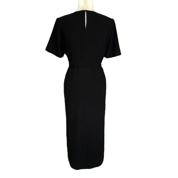 Zara Black Tie Waist Bow Detail Sheath Midi Dress - M - Picture 11 of 16